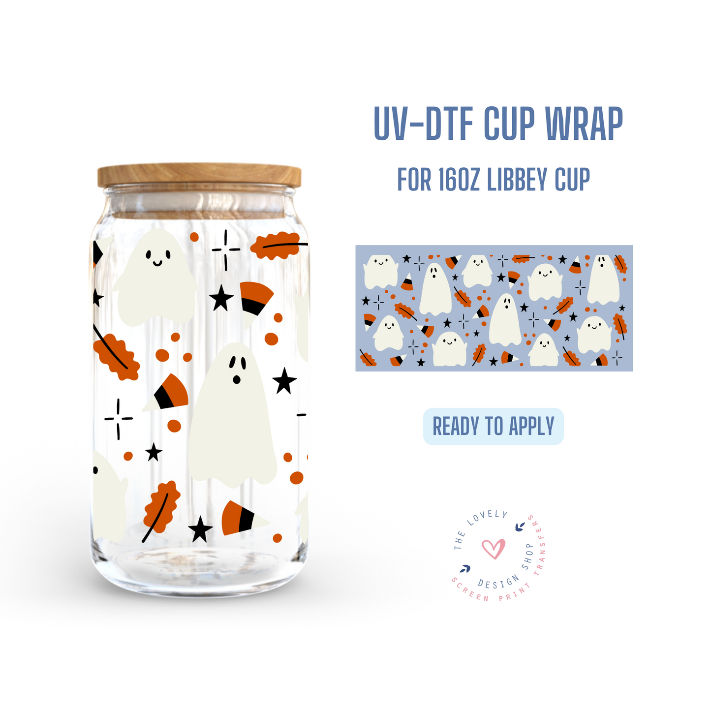 Treats and Ghosts - UV DTF 16 oz Libbey Cup Wrap (Ready to Ship)
