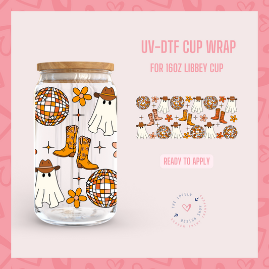 Disco Cowgirls and Boots - UV DTF 16 oz Libbey Cup Wrap (Ready to Ship)