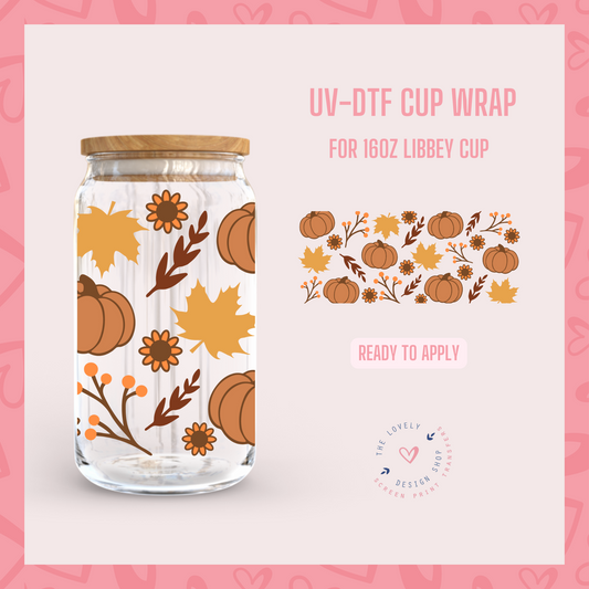 Autumn Pumpkin Vibes - UV DTF 16 oz Libbey Cup Wrap (Ready to Ship)