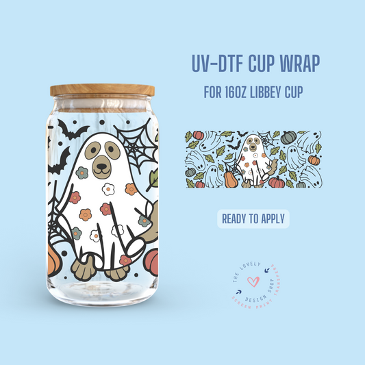 Ghost Dog - UV DTF 16 oz Libbey Cup Wrap (Ready to Ship)