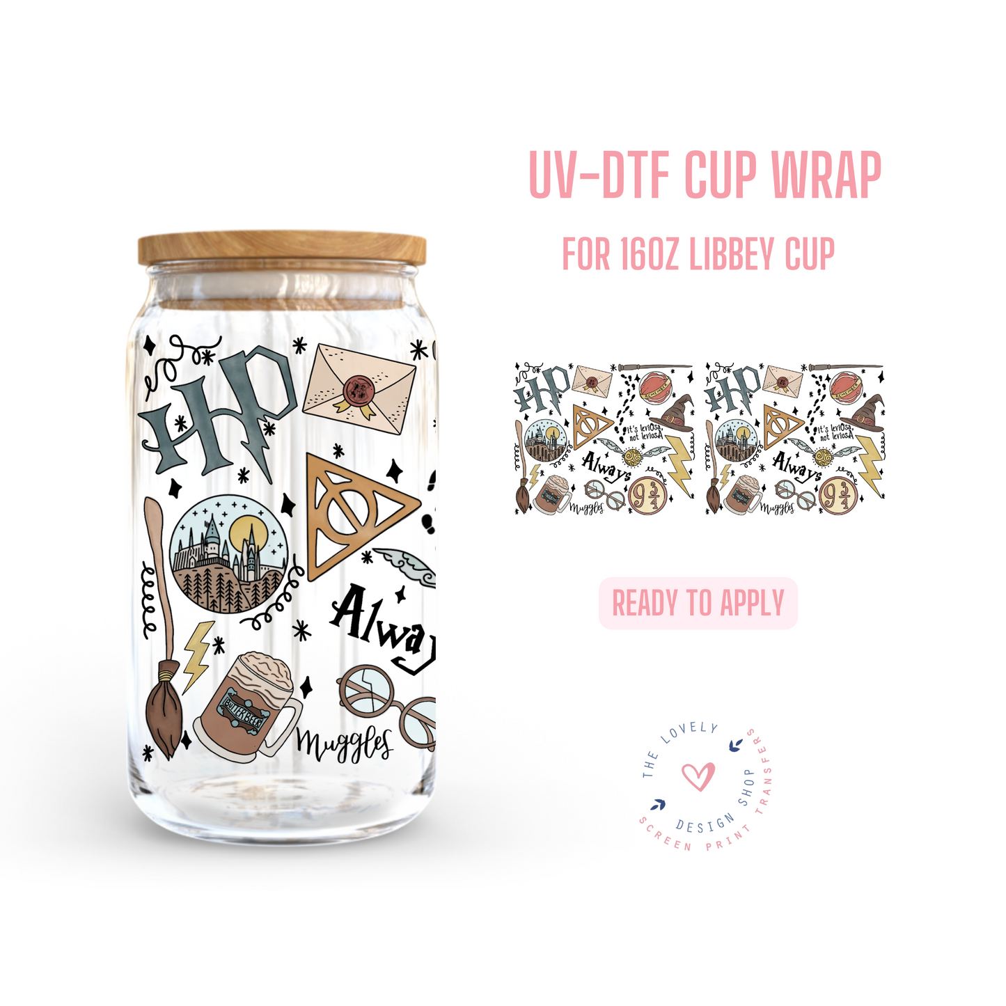 School of Wizards Doodles - UV DTF 16 oz Libbey Cup Wrap (Ready to Ship)