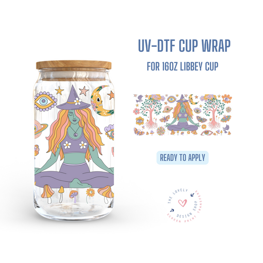 Hippie Witch - UV DTF 16 oz Libbey Cup Wrap (Ready to Ship)