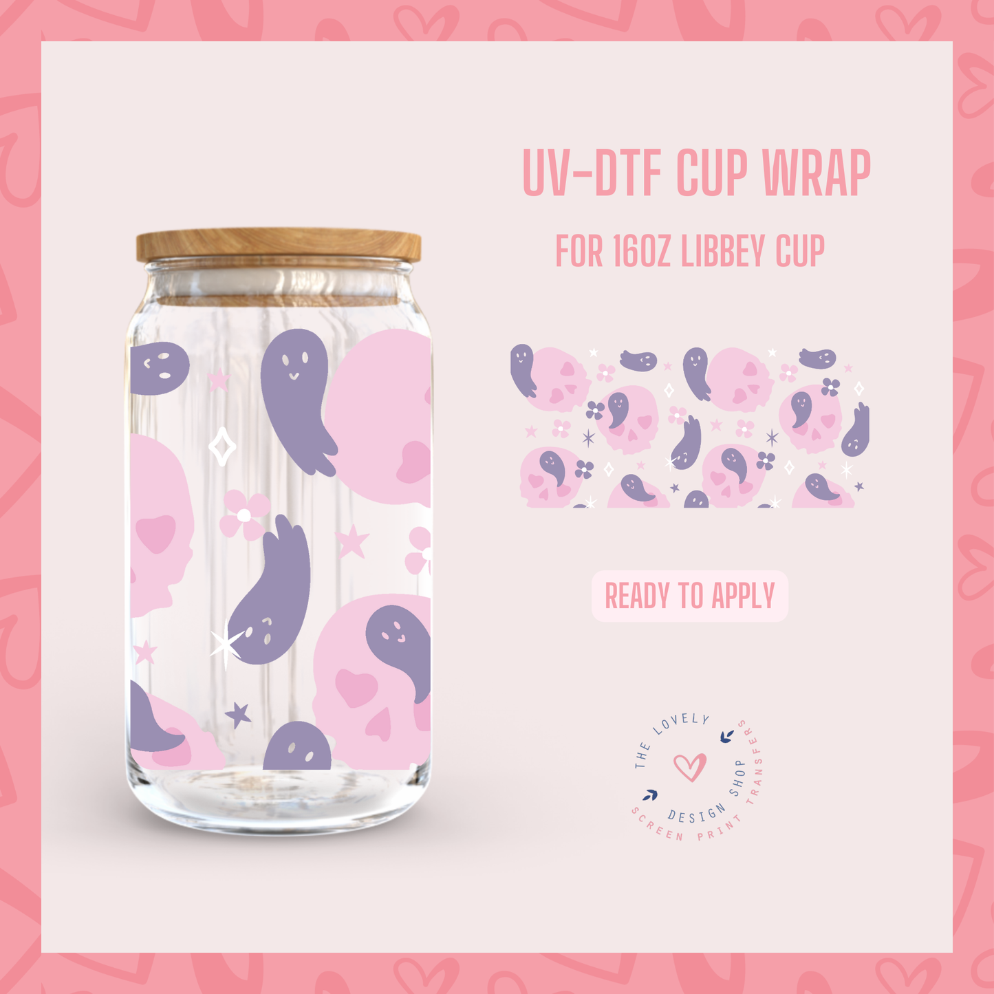 Cute Purple Ghosts - UV DTF 16 oz Libbey Cup Wrap (Ready to Ship) Jun 3
