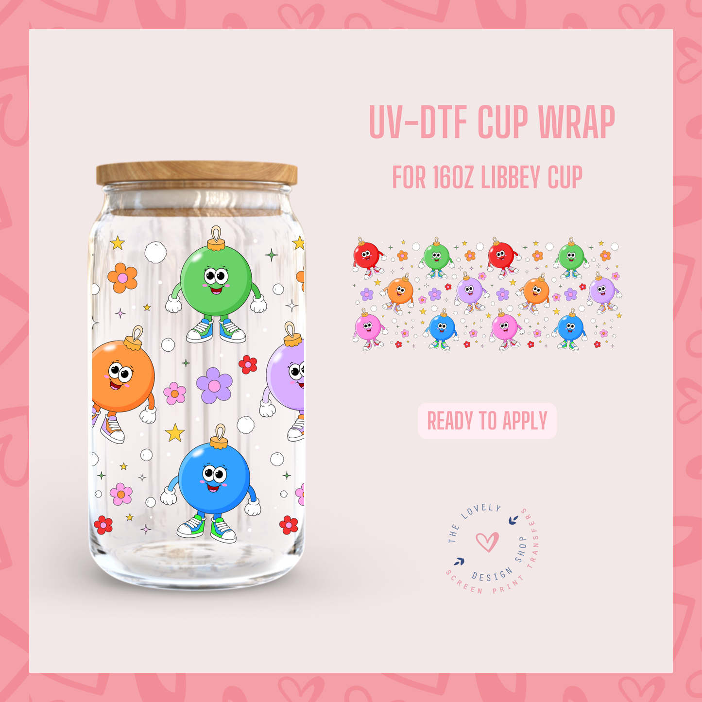 Colorful Retro Ornaments - UV DTF 16 oz Libbey Cup Wrap - Oct 15