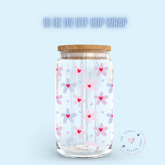 Flower Heart - UV DTF 16 oz Libbey Cup Wrap (PRE-ORDER SHIPS 10TH - 17TH) Jan 2