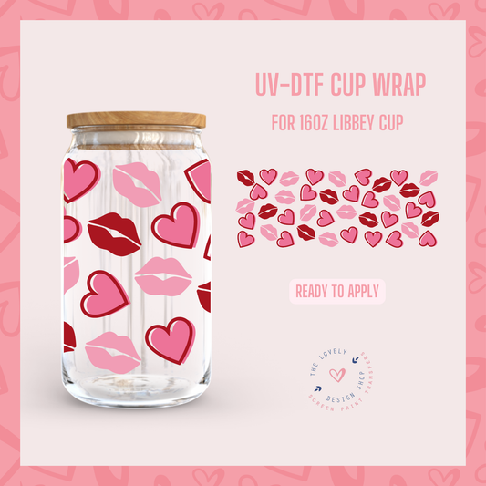 Hearts and Kisses - UV DTF 16 oz Libbey Cup Wrap - Dec 2