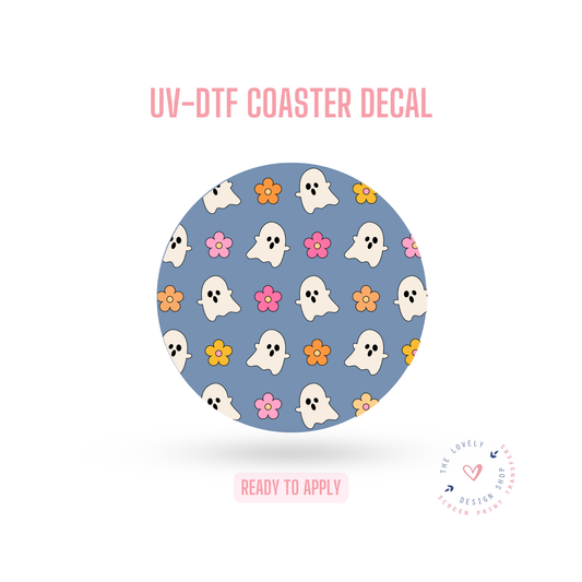 Tiny Ghosts And Flowers - UV DTF Coaster Decal - Jul 22