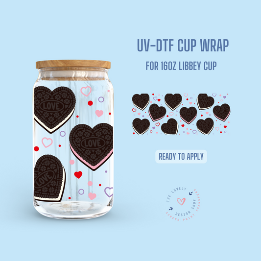 Heart Cookies - UV DTF 16 oz Libbey Cup Wrap (Ready to Ship)