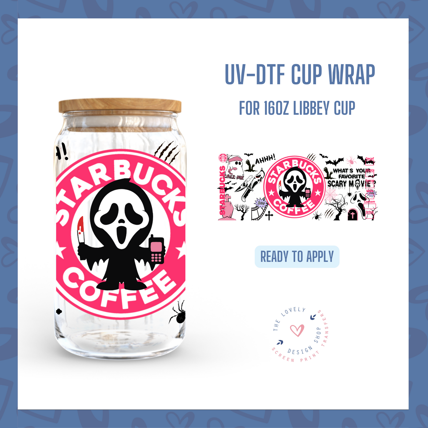 Scary Face Coffee - UV DTF 16 oz Libbey Cup Wrap (Ready to Ship)