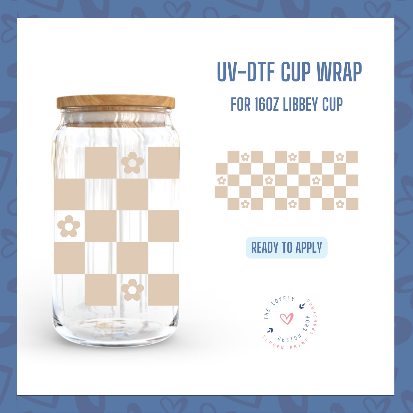 Nude Checkered - UV DTF 16 oz Libbey Cup Wrap (Ready to Ship)