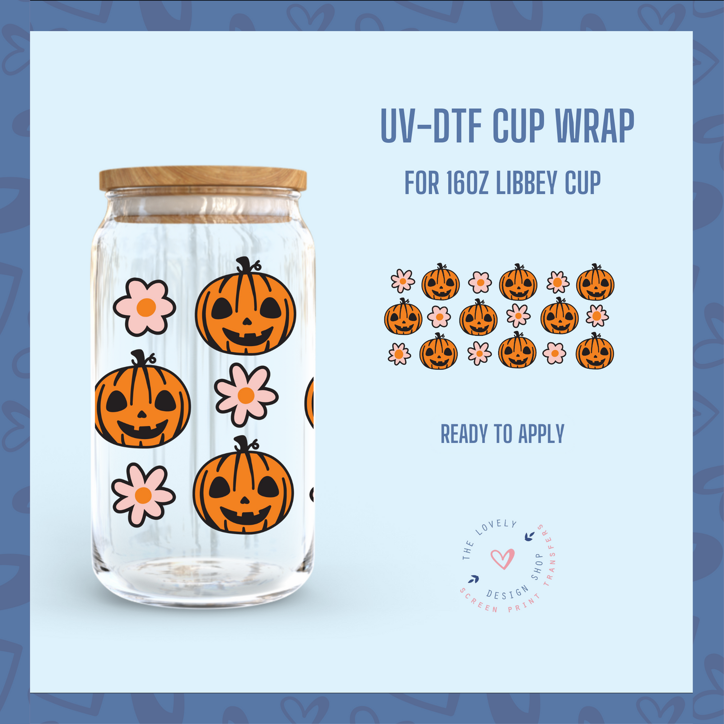 Pumpkins and Flowers - UV DTF 16 oz Libbey Cup Wrap (Ready to Ship)