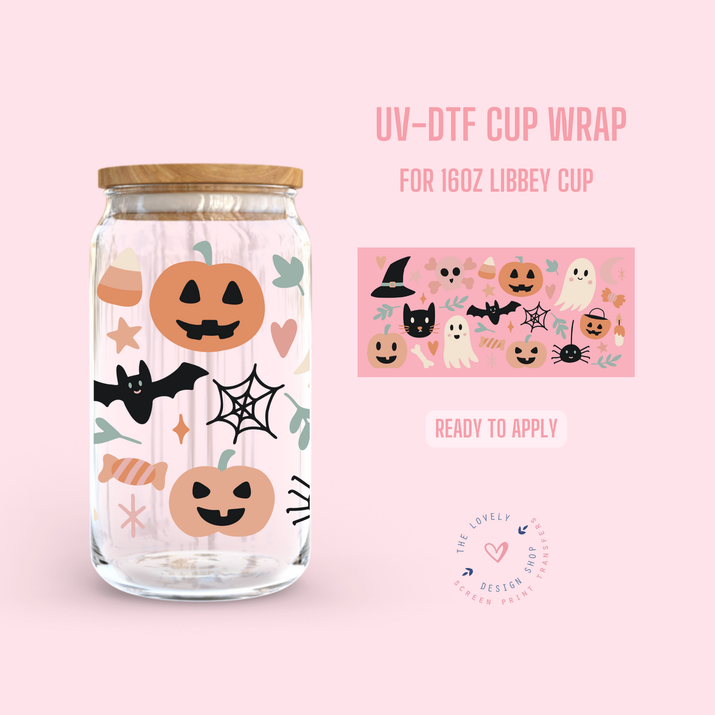 Cute Halloween Drawings - UV DTF 16 oz Libbey Cup Wrap (Ready to Ship)