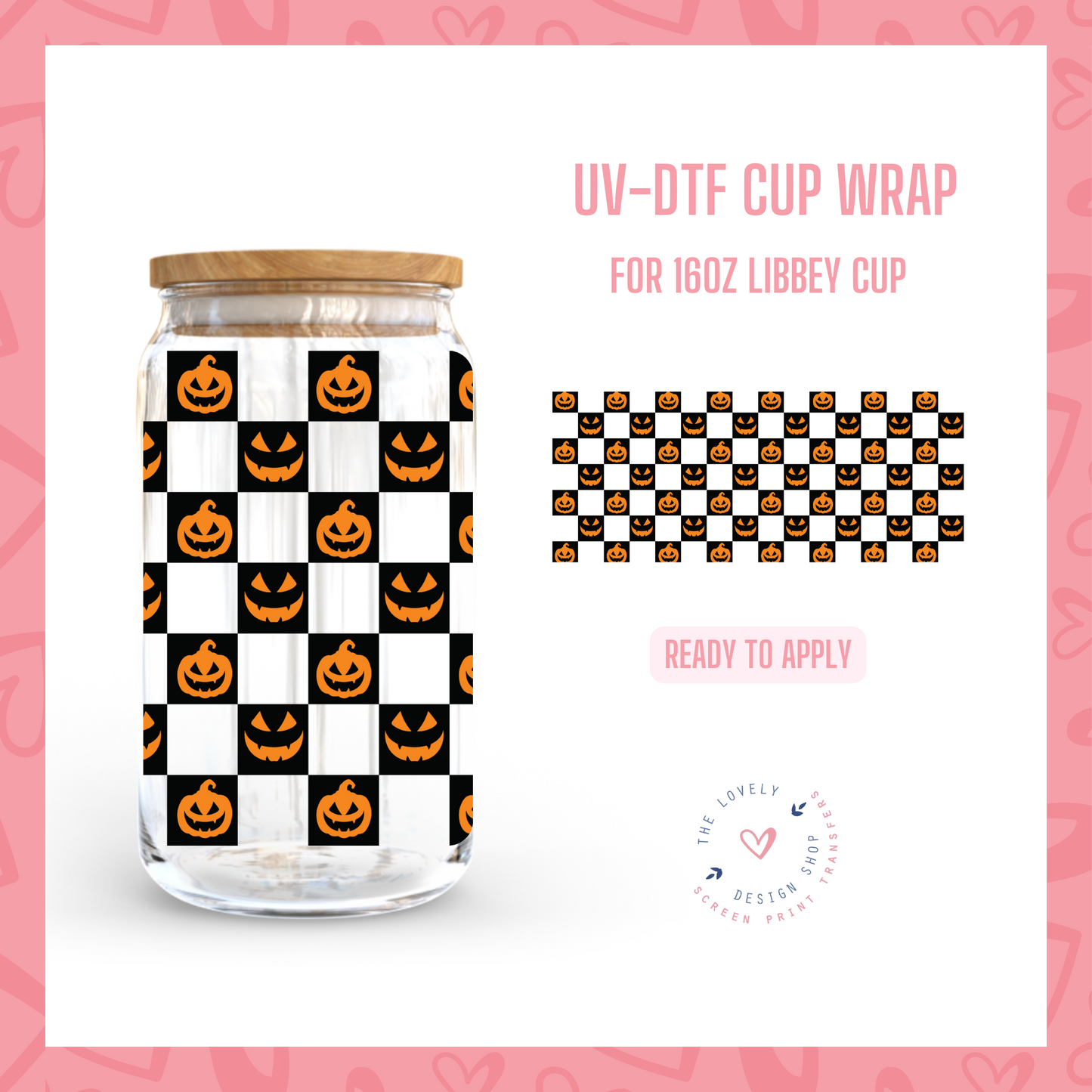 Mini Checkered Evil Pumpkins - UV DTF 16 oz Libbey Cup Wrap (Ready to Ship)