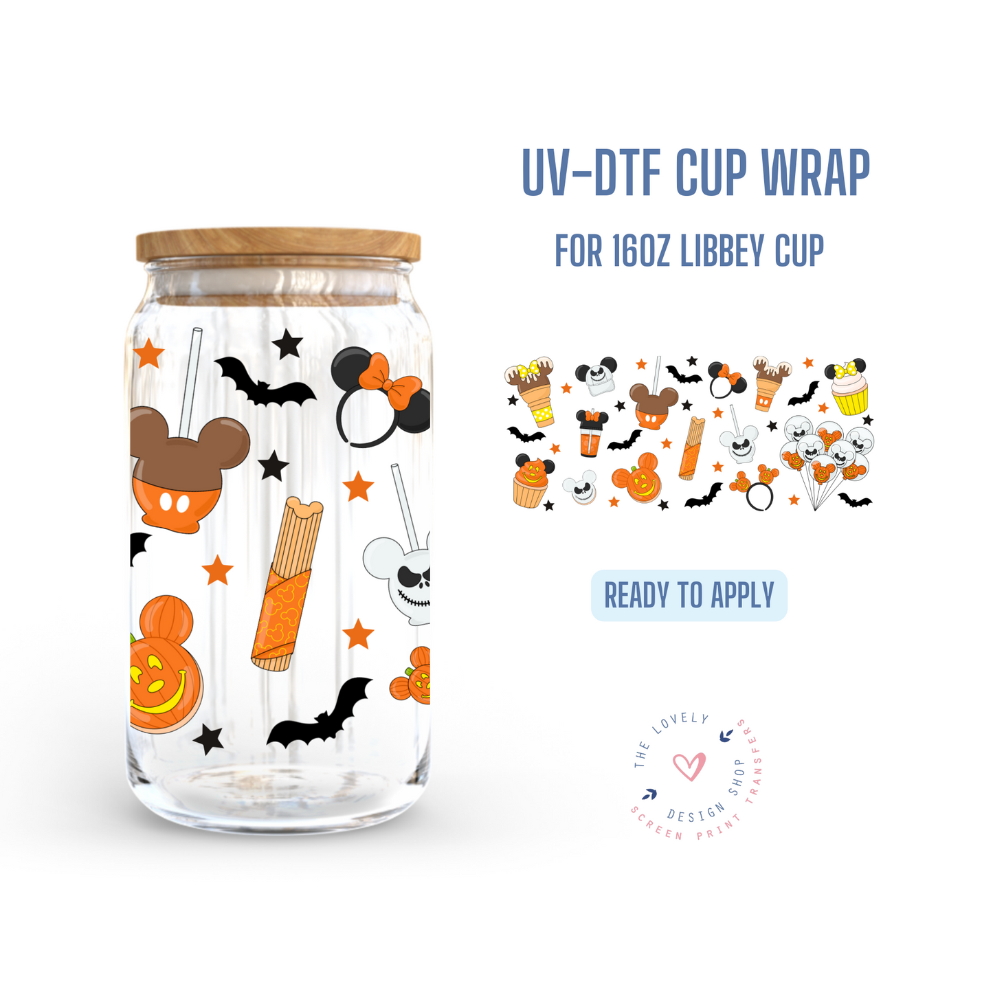 Halloween Vacation Treats - UV DTF 16 oz Libbey Cup Wrap (Ready to Ship)