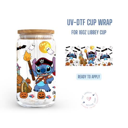 Alien in Pirate Halloween Costume - UV DTF 16 oz Libbey Cup Wrap (Ready to Ship)