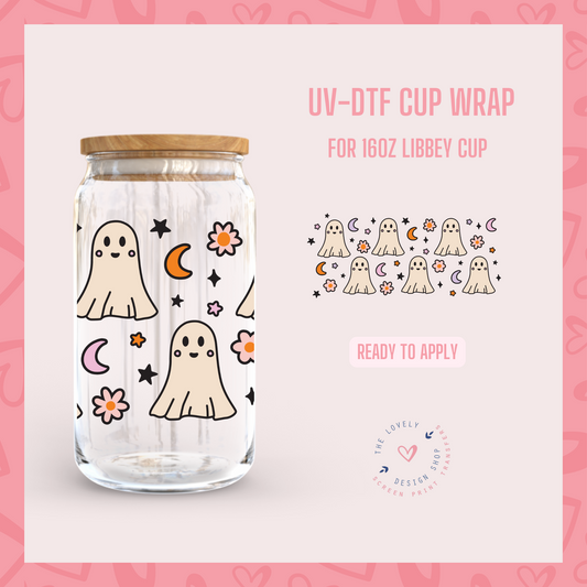 Cute Ghosties - UV DTF 16 oz Libbey Cup Wrap (Ready to Ship)