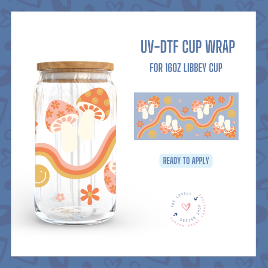 Groovy Mushies - UV DTF 16 oz Libbey Cup Wrap (Ready to Ship)