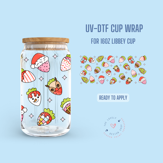 Christmas Strawberries - UV DTF 16 oz Libbey Cup Wrap - Nov 18