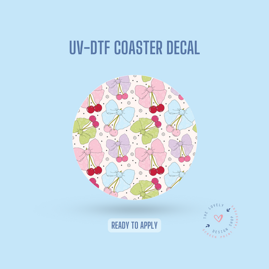 Multicolor Cherry Bows  - UV DTF Coaster Decal (Ready to Ship) Apr 1