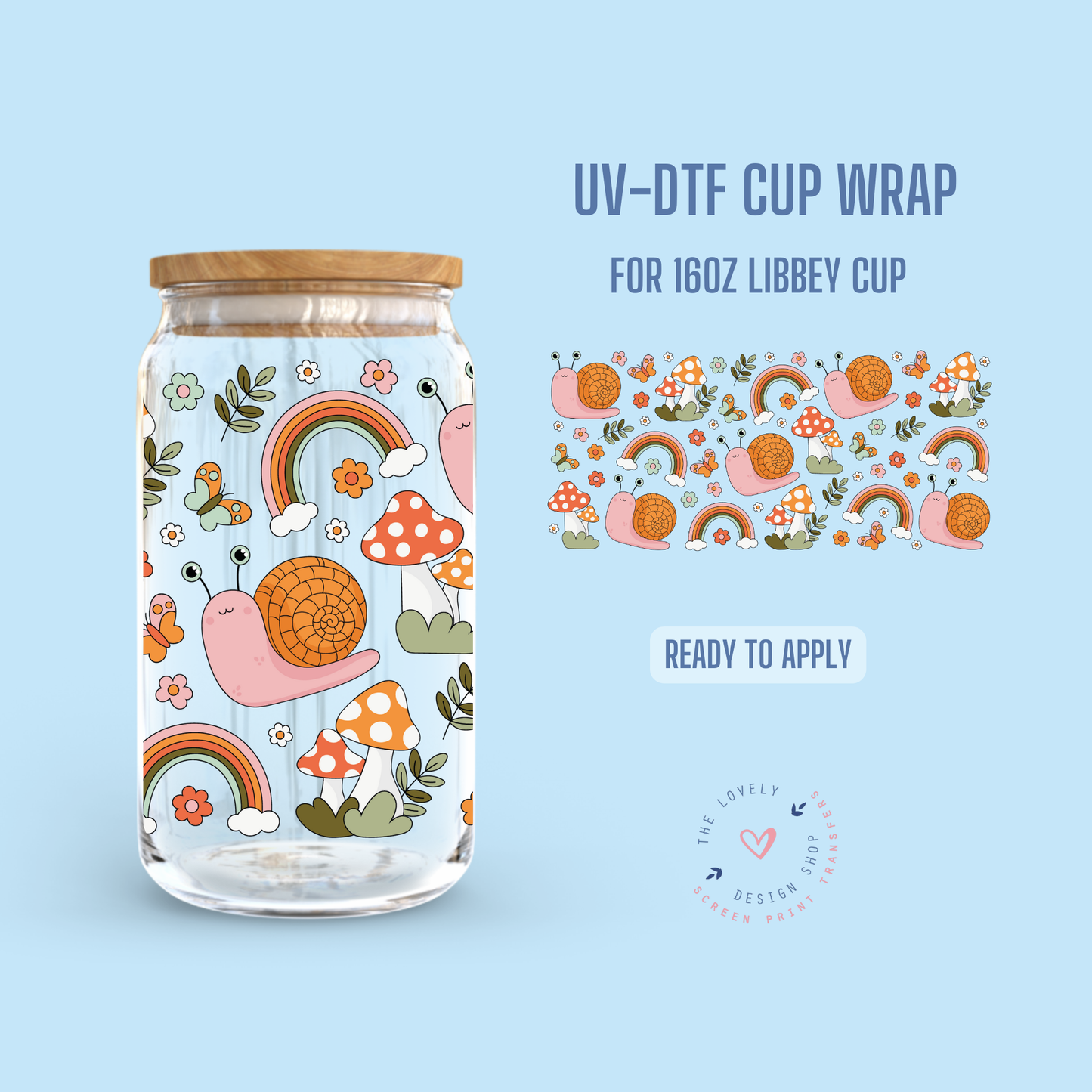 Snail And Mushrooms - UV DTF 16 oz Libbey Cup Wrap - Nov 4