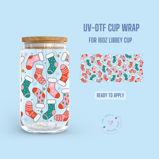 Christmas Socks - UV DTF 16 oz Libbey Cup Wrap - Oct 8