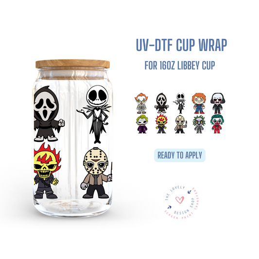 Halloween Villains - UV DTF 16 oz Libbey Cup Wrap (Ready to Ship)