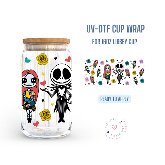 Skellie Halloween - UV DTF 16 oz Libbey Cup Wrap (Ready to Ship)