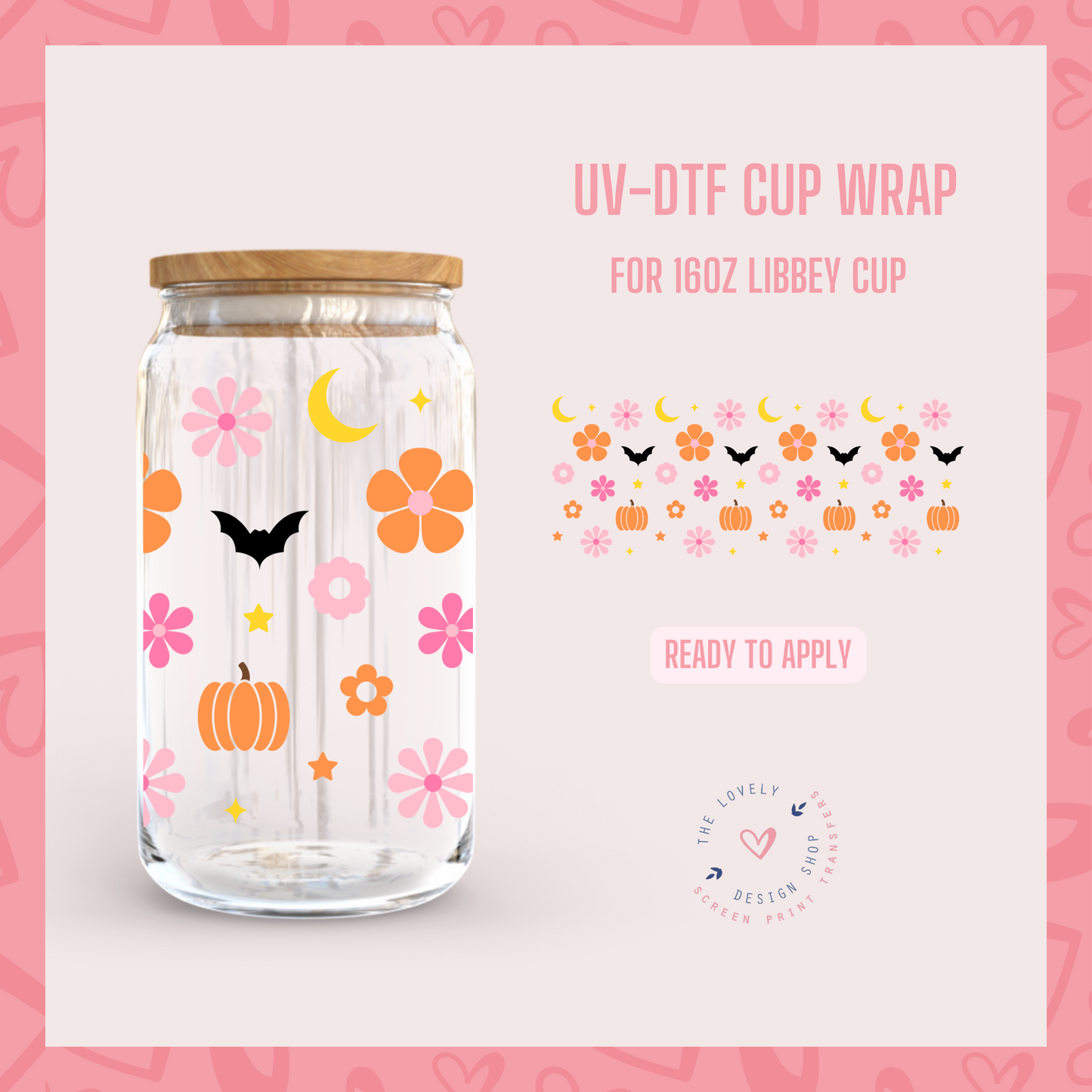 Spooky Doodles - UV DTF 16 oz Libbey Cup Wrap (Ready to Ship)