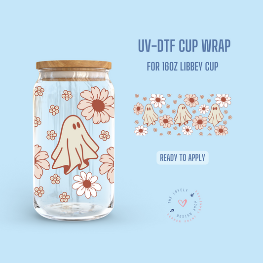 Simply Boho Ghost - UV DTF 16 oz Libbey Cup Wrap (Ready to Ship)