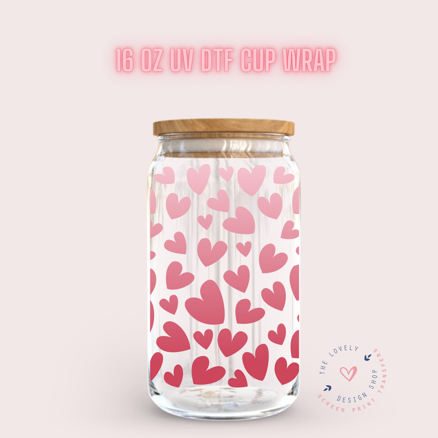 Floating Hearts - UV DTF 16 oz Libbey Cup Wrap (Ready to Ship)