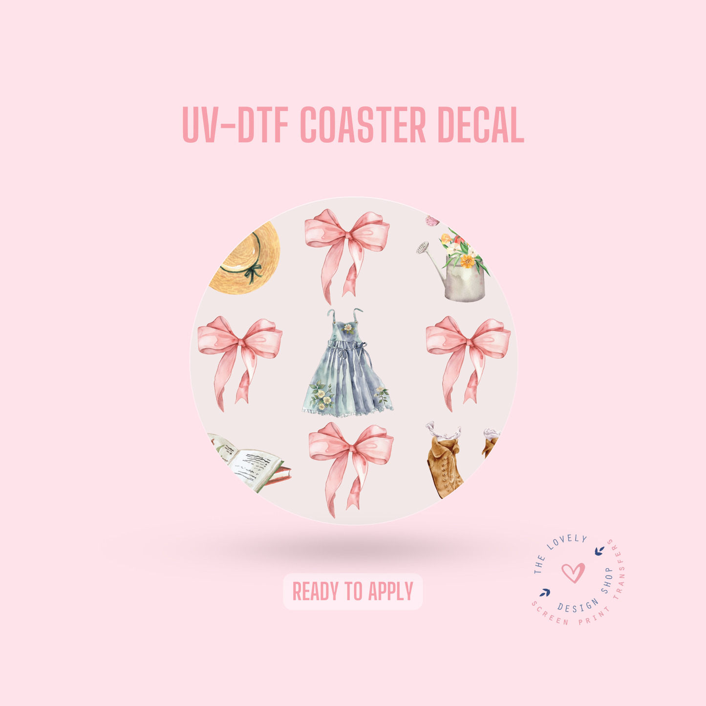 Cottage Core Bow - UV DTF Coaster Decal - Dec 2