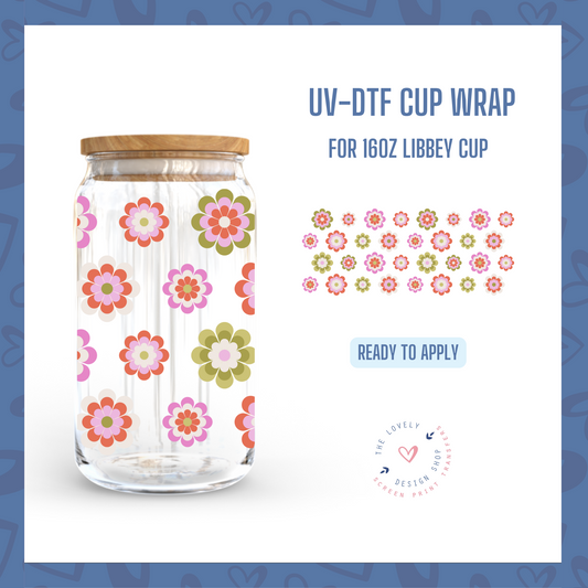 Oops More Retro Flowers - UV DTF 16 oz Libbey Cup Wrap (Ready to Ship) Apr 1