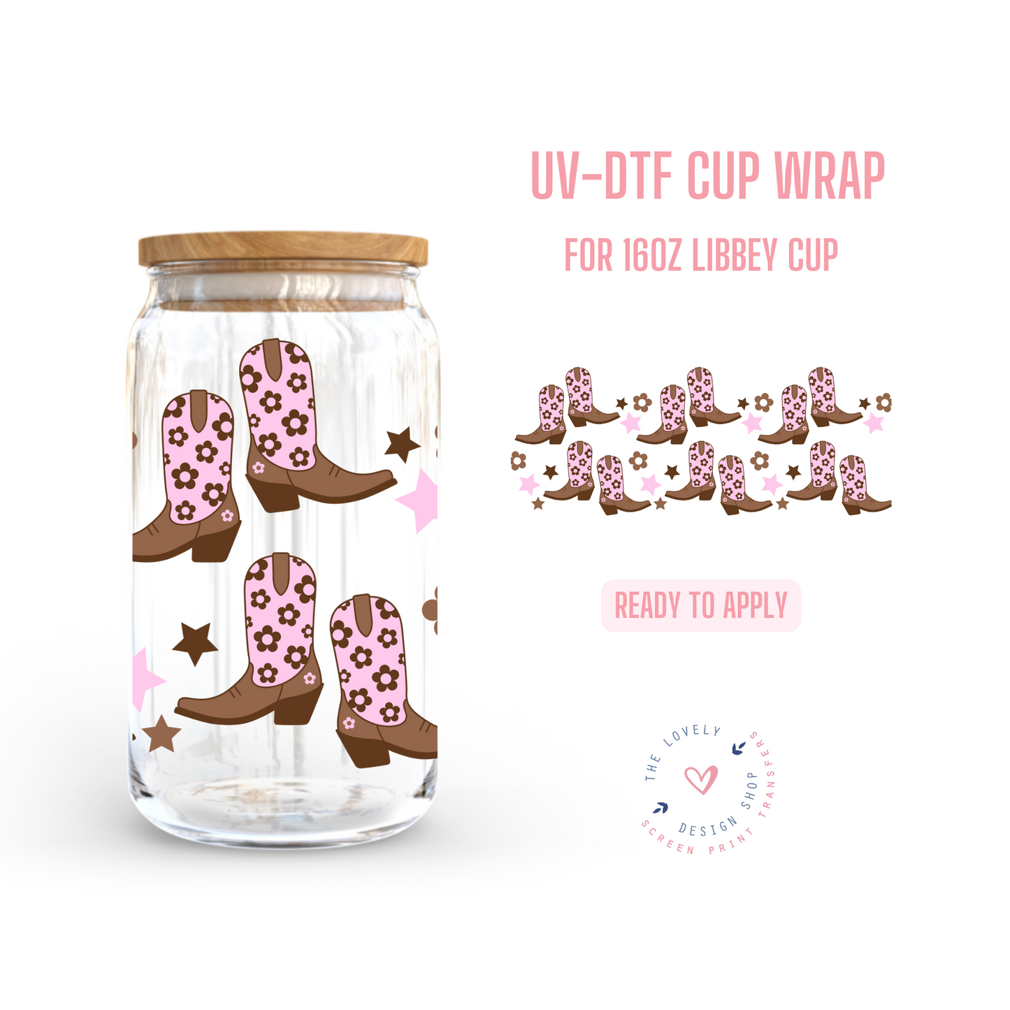 Daisy Cowgirl - UV DTF 16 oz Libbey Cup Wrap (Ready to Ship) Feb 27