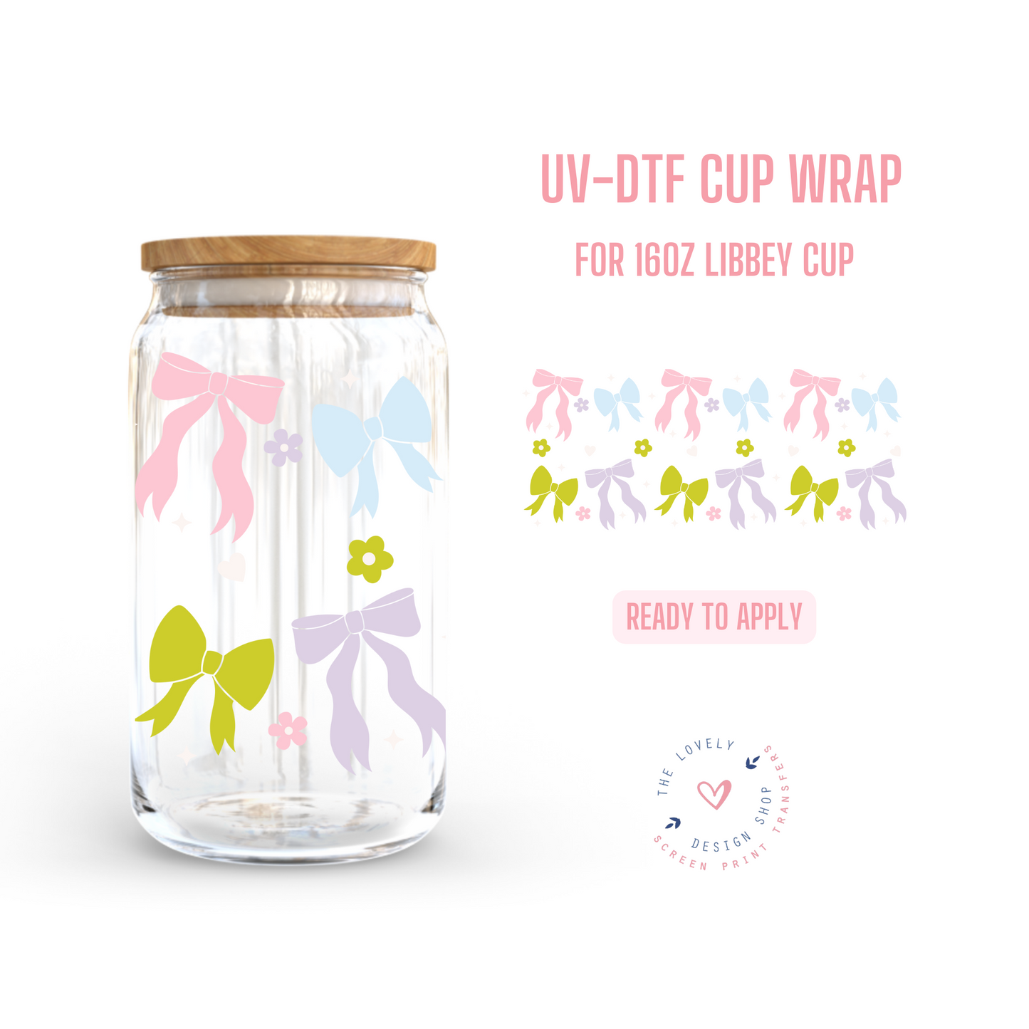 Bow Confetti - UV DTF 16 oz Libbey Cup Wrap (Ready to Ship) Mar 11