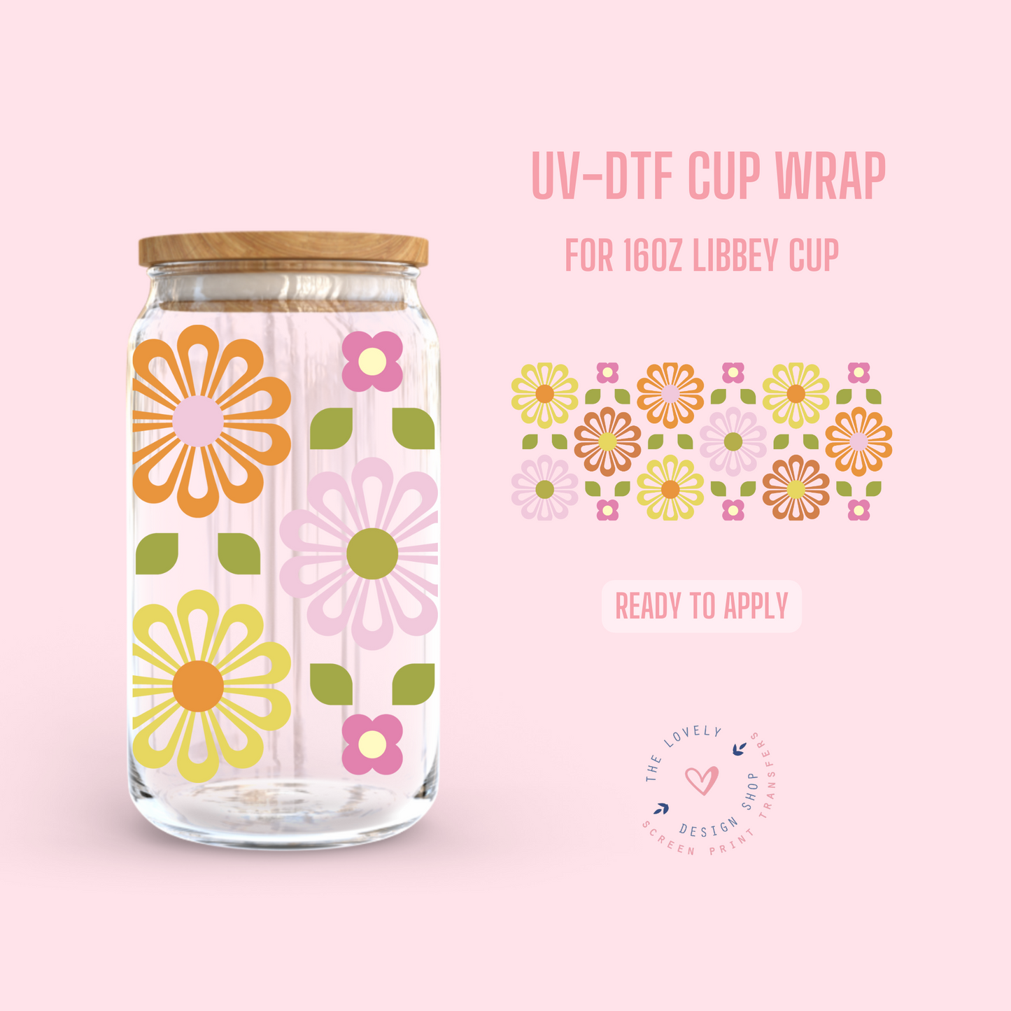 Retro Wallpaper Flowers - UV DTF 16 oz Libbey Cup Wrap (Ready to Ship) Mar 11