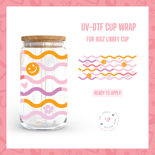 Retro Waves - UV DTF 16 oz Libbey Cup Wrap (Ready to Ship) Feb 27