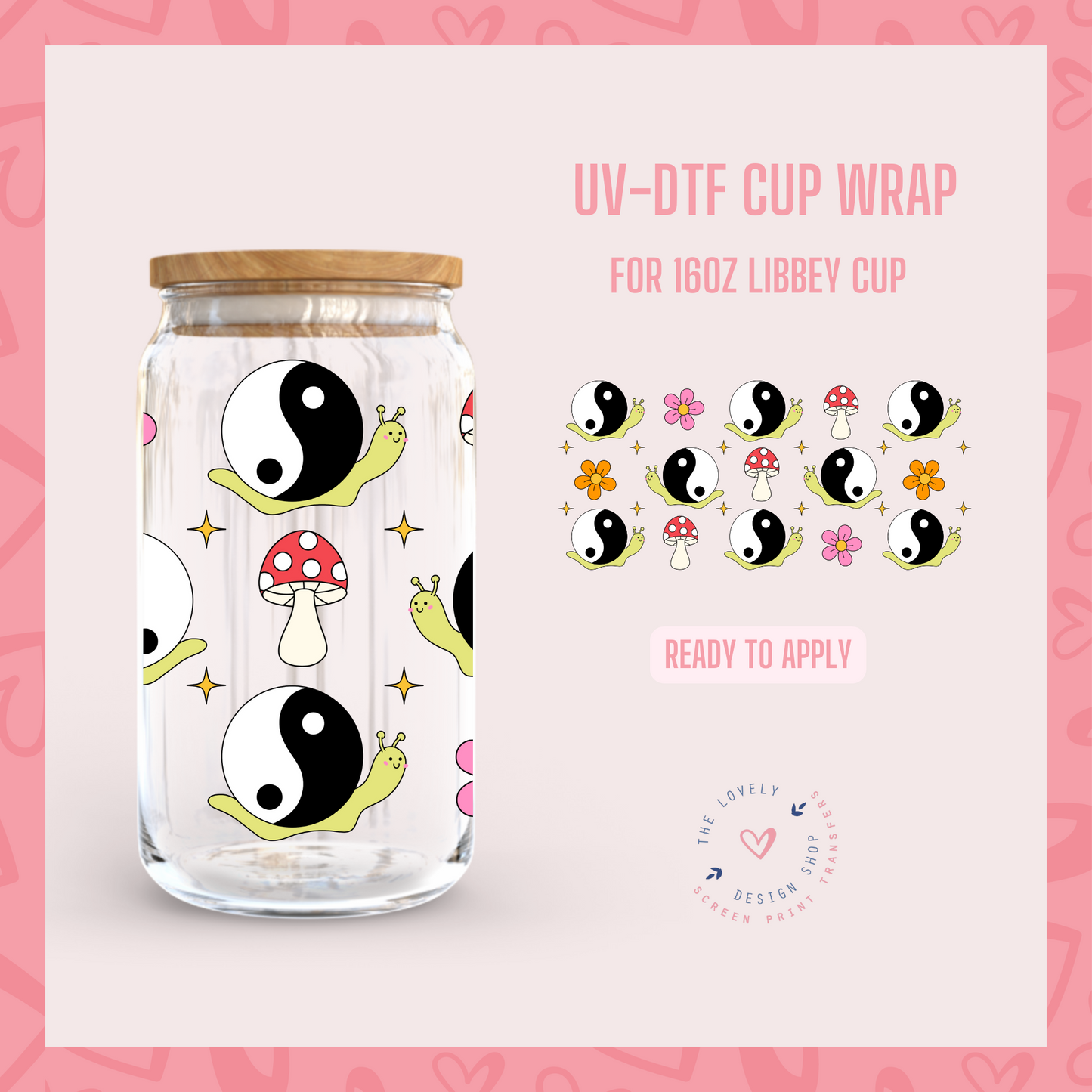 Groovy Snails - UV DTF 16 oz Libbey Cup Wrap (Ready to Ship) Feb 27