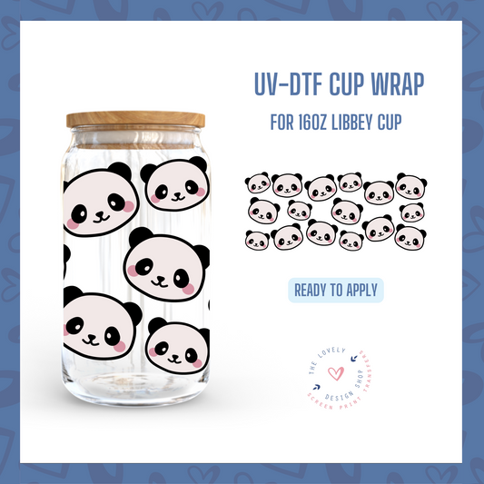 Cute Pandas - UV DTF 16 oz Libbey Cup Wrap (Ready to Ship)