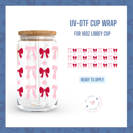 Pink and Red Bows - UV DTF 16 oz Libbey Cup Wrap (Ready to Ship) Mar 11