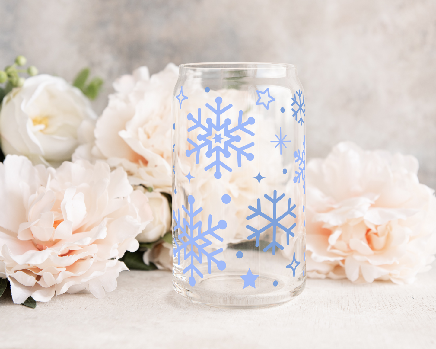 All Blue Snowflakes - UV DTF 16 oz Libbey Cup Wrap (Ready to Ship)