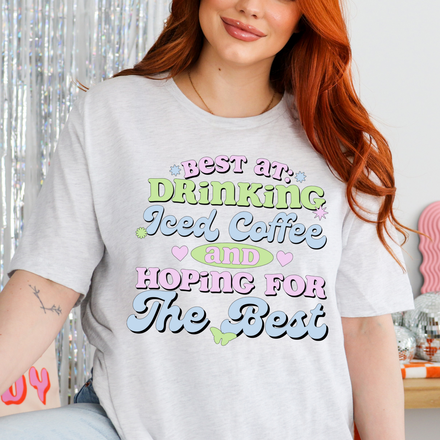 Best at Drinking Iced Coffee - FULL COLOR DTF TRANSFER (Ready to Ship)