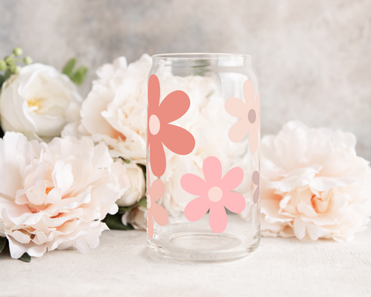 Big Blush Daisies - UV DTF 16 oz Libbey Cup Wrap (Ready to Ship)