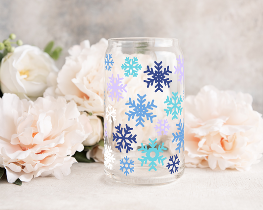 Blue Tones Snowflakes - UV DTF 16 oz Libbey Cup Wrap (Ready to Ship)