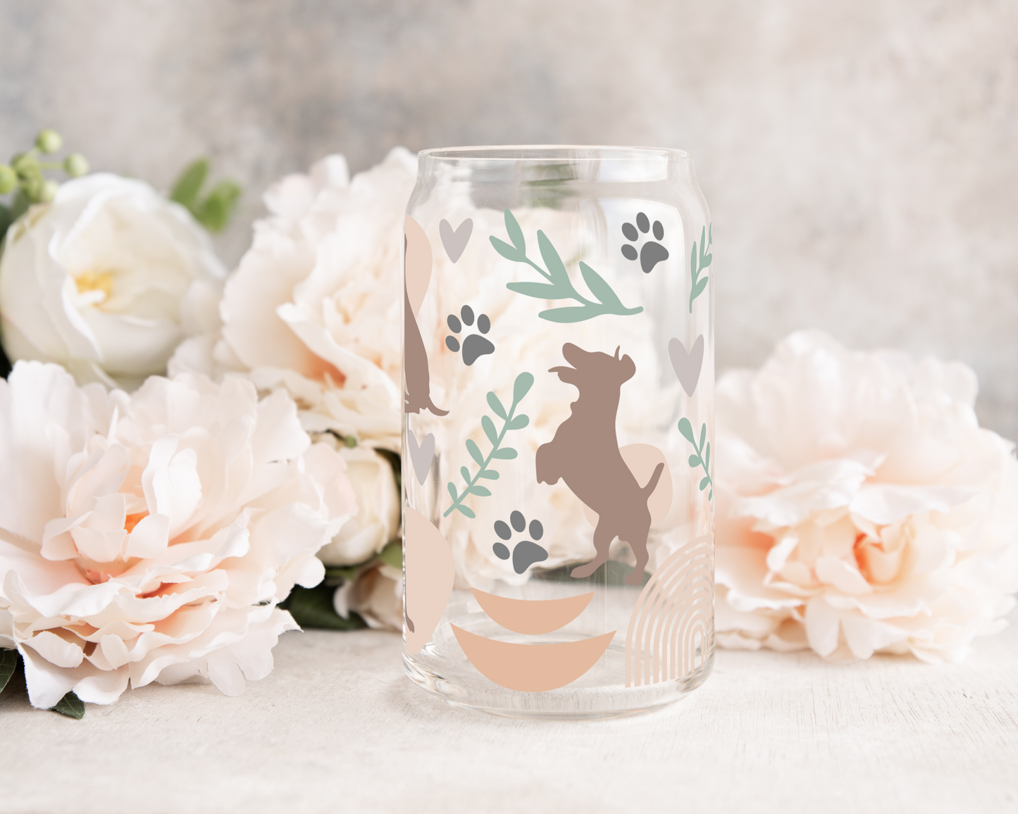 Boho Dog Theme - UV DTF 16 oz Libbey Cup Wrap (Ready to Ship)