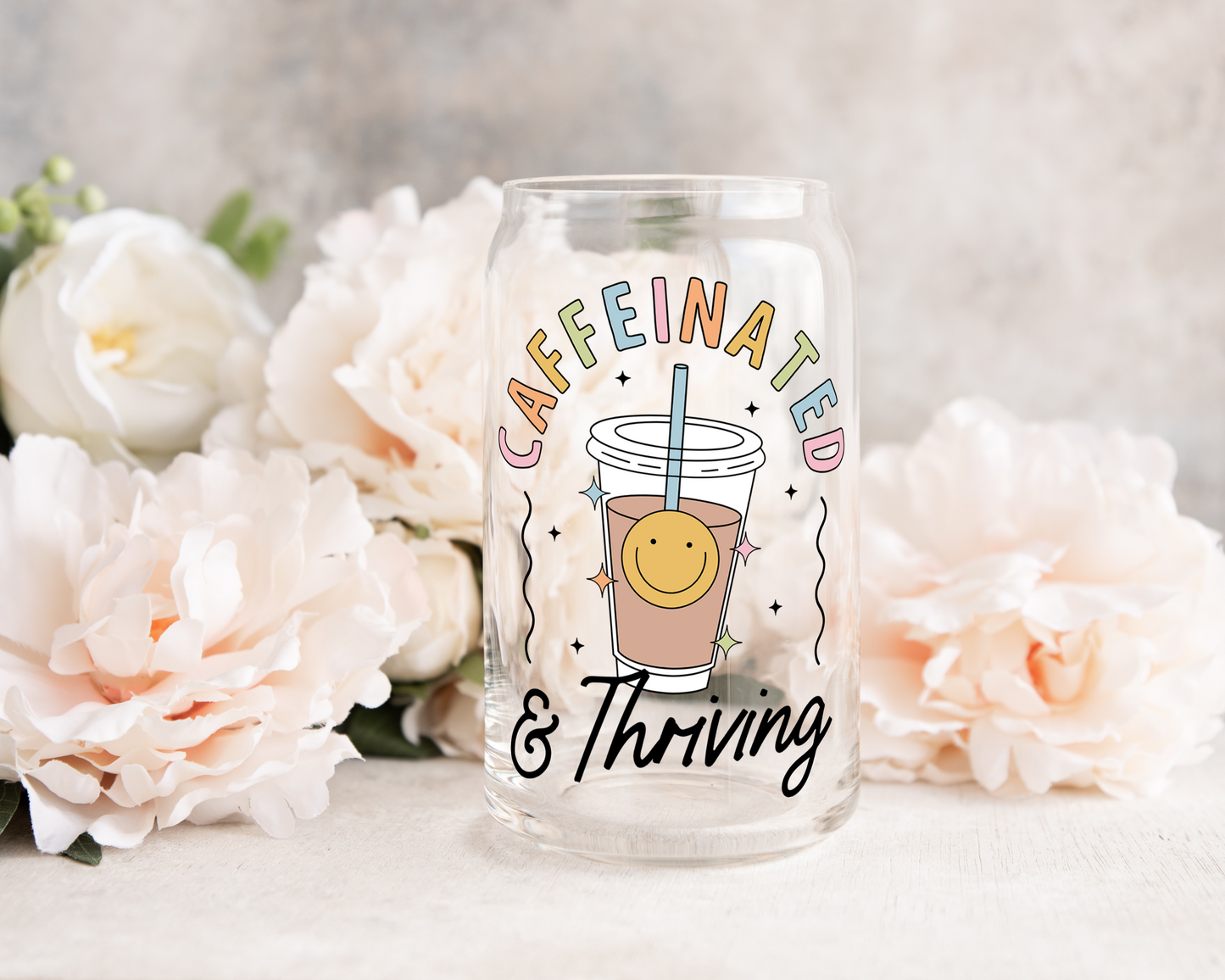 Caffeinated and Thriving - UV DTF Cup Decal (Ready to Ship)