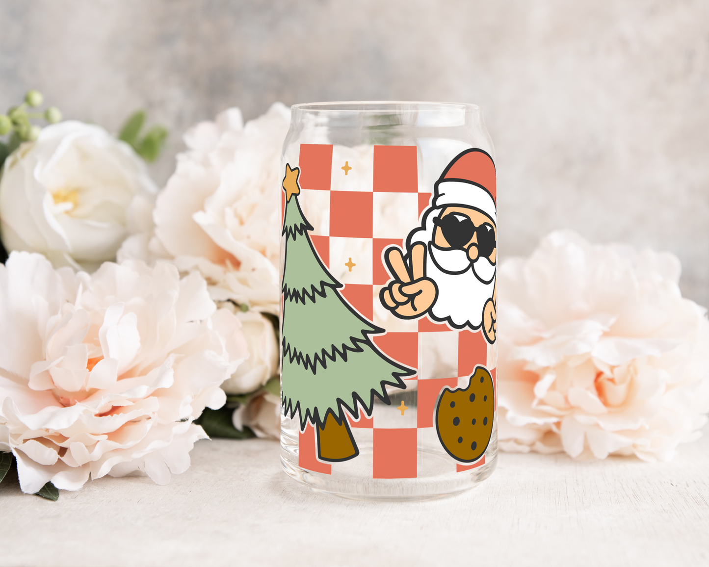 Christmas Checkered Theme - UV DTF 16 oz Libbey Cup Wrap (Ready to Ship)