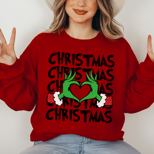 Christmas Green Hands Heart - FULL COLOR DTF TRANSFER (Ready to Ship)