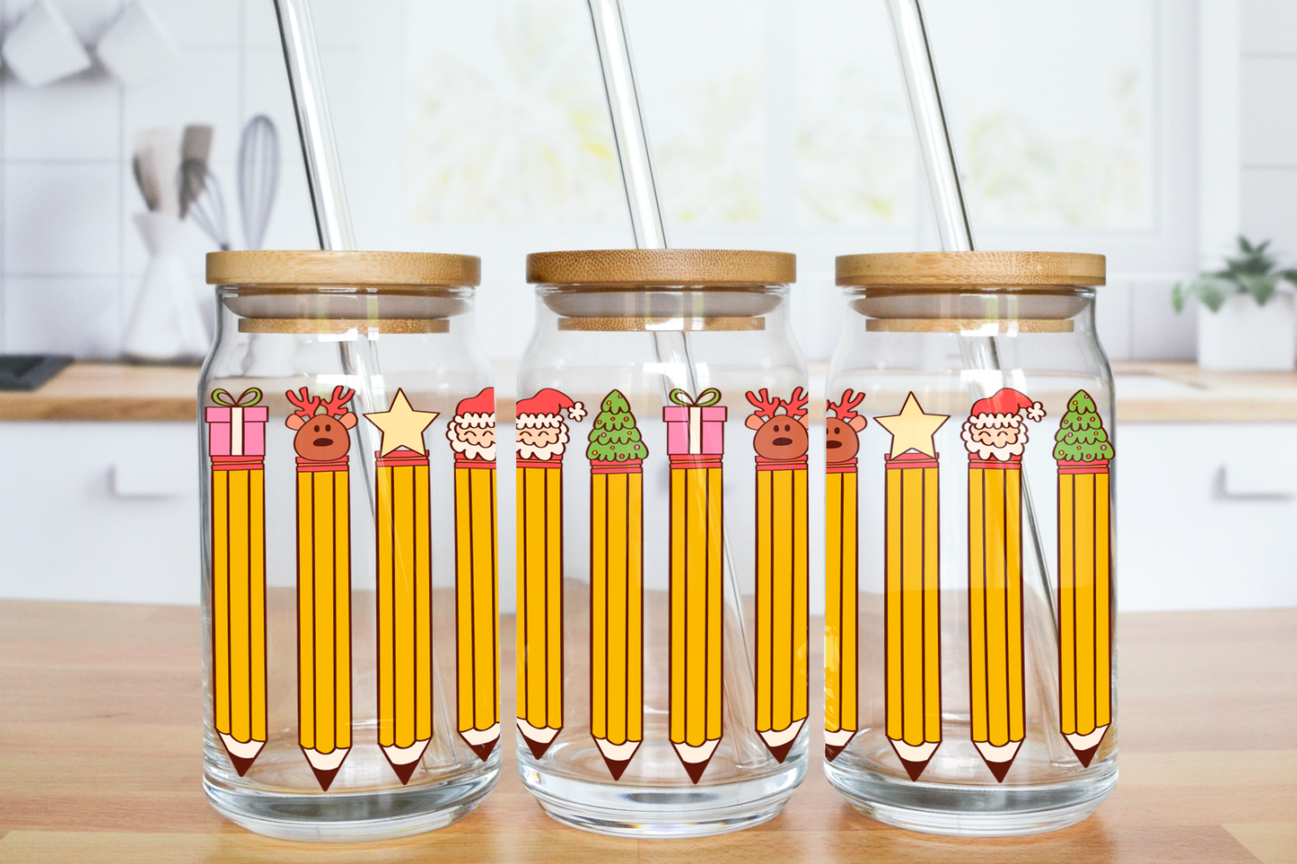 Christmas Pencils - UV DTF 16 oz Libbey Cup Wrap (Ready to Ship)