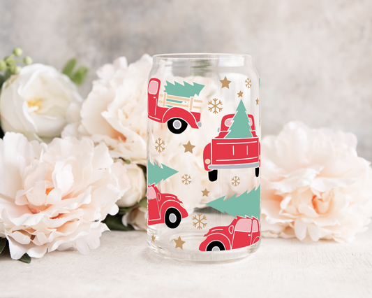 Christmas Truck - UV DTF 16 oz Libbey Cup Wrap (Ready to Ship)