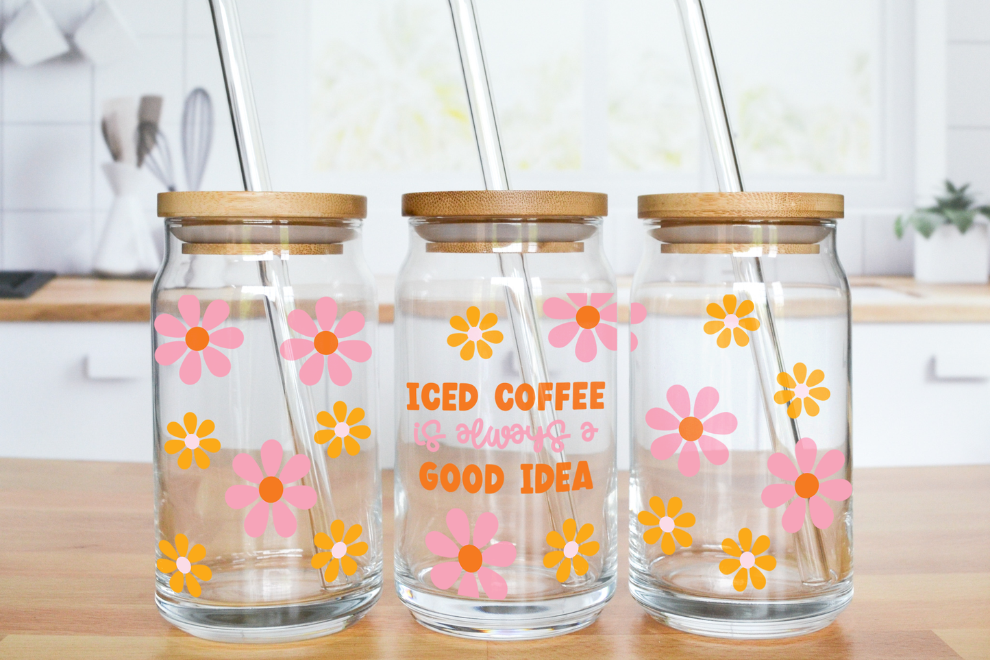 Coffee Idea with Flowers - UV DTF 16 oz Libbey Cup Wrap (Ready to Ship)